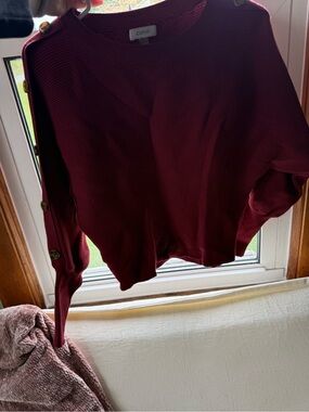 Cupio Burgundy Button-Shoulder Ribbed Crew Sweater